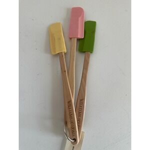 Williams Sonoma 3pc Mini Spatula Set Silicone Wood Handles Pink Green Yellow NWT